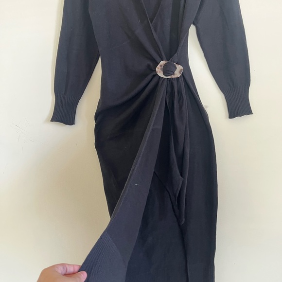 Dress Forum Black minimalist Wool Long Sleeve Dress with Ring Detail - Picture 5 of 8